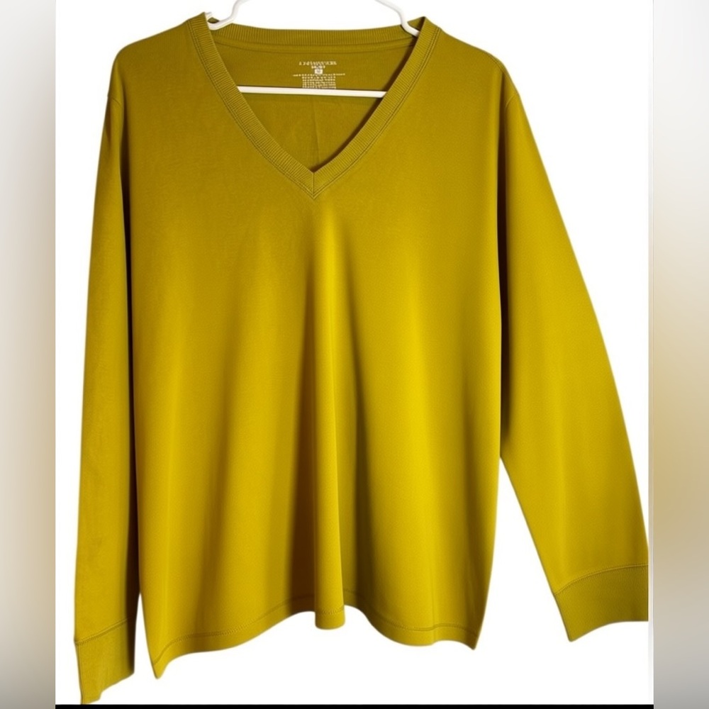 Jones New York Sport Mustard Yellow V-Neck Knit Top 2X | Long Sleeve